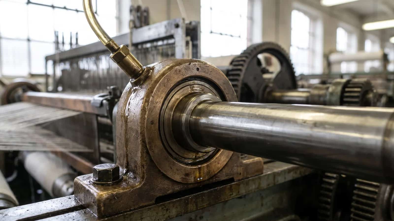 AI-generated illustration: lubrication point on a plain bearing and shaft in industrial machinery