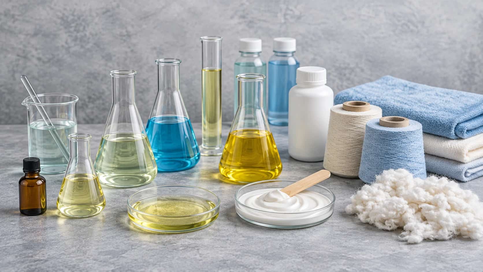 Naczynia laboratoryjne, przędza i tkaniny do procesów tekstylnych